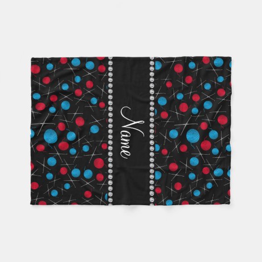 Personalisierter Name schwarzes Häkelmuster Fleecedecke (Vorderseite (Horizontal))