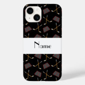 Personalisierter Name schwarzes Hockeymuster Case-Mate iPhone Hülle (Rückseite)