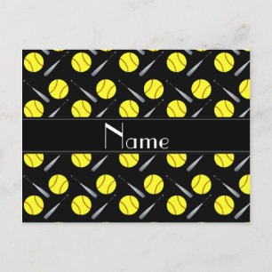 Personalisierter Name schwarzes Softballmuster Postkarte