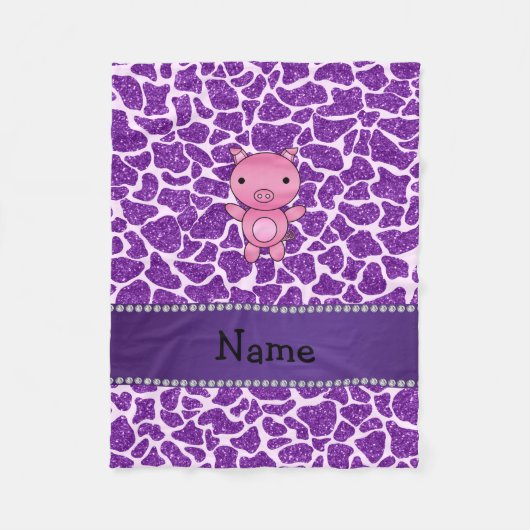 Personalisierter Name Schwein lila Glitzer Giraffe Fleecedecke (Vorderseite)