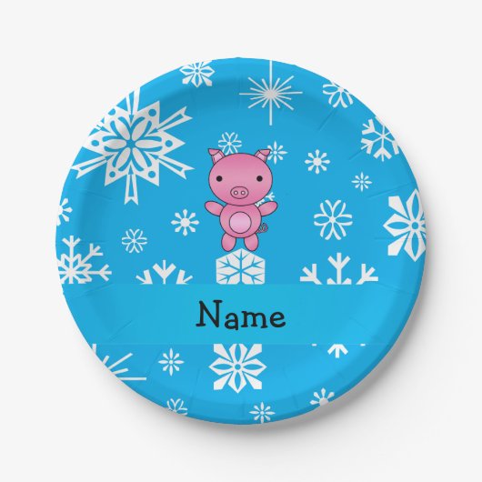 Personalisierter Name Schweineschneeflocken Pappteller (Vorderseite)