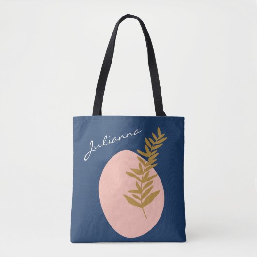 Personalisierter Name Script Blue Botanical Boho Tasche (Vorderseite)