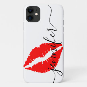 Personalisierter Name, Script-Red Lips, weiß/schwa Case-Mate iPhone Hülle