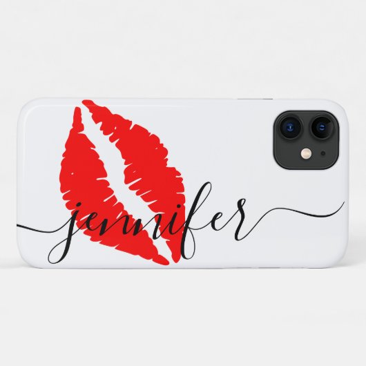 Personalisierter Name, Script-Red Lips, weiß/schwa Case-Mate iPhone Hülle (Rückseite (Horizontal))