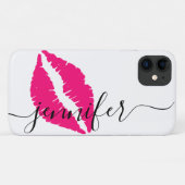 Personalisierter Name, Script-rosa Lippen, weiß/sc Case-Mate iPhone Hülle (Rückseite (Horizontal))