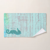 personalisierter Name Seepferd türkisfarbenes Holz Badhandtuch Set (Handtuch)