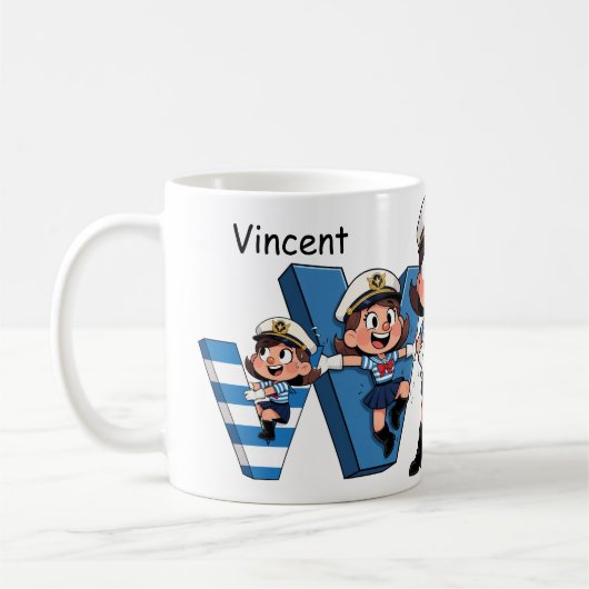 Personalisierter Name Segler Cartoon-Charakter * V Kaffeetasse (Links)