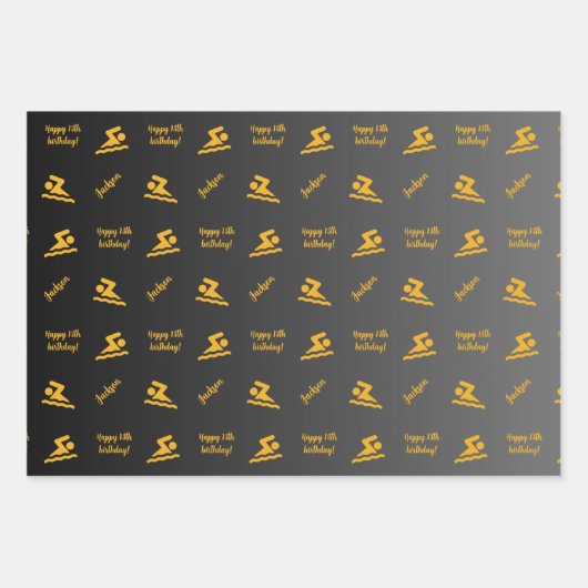 Personalisierter Name Sentiment Sport Thema Schwim Geschenkpapier Set (Vorderseite 3)
