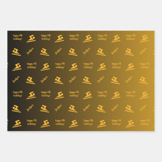 Personalisierter Name Sentiment Sport Thema Schwim Geschenkpapier Set (Vorderseite)