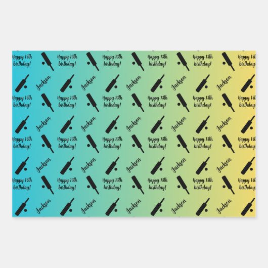 Personalisierter Name Sentiment Sport Theme Cricke Geschenkpapier Set (Vorderseite 3)