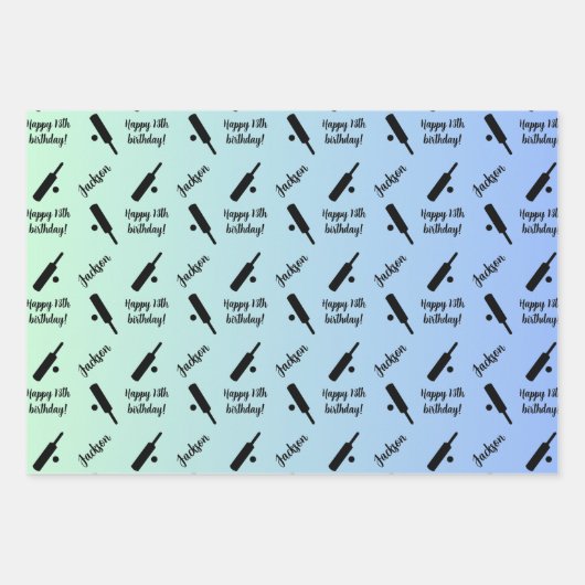 Personalisierter Name Sentiment Sport Theme Cricke Geschenkpapier Set (Vorderseite 2)