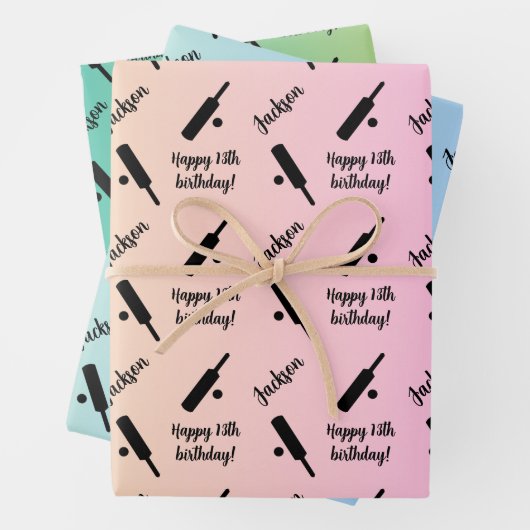 Personalisierter Name Sentiment Sport Theme Cricke Geschenkpapier Set (Beispiel)