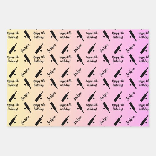 Personalisierter Name Sentiment Sport Theme Cricke Geschenkpapier Set (Vorderseite)