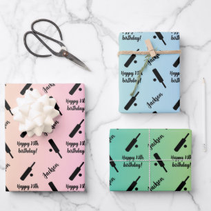Personalisierter Name Sentiment Sport Theme Cricke Geschenkpapier Set