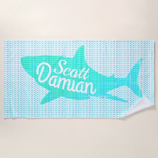 Personalisierter Name Shark Waves Benutzerdefinier Strandtuch (Vorderseite)