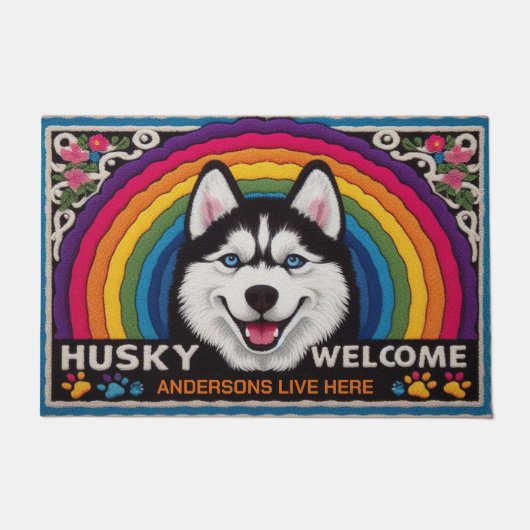 Personalisierter Name Siberian Husky Hund Willkomm Fußmatte (Vorderseite)