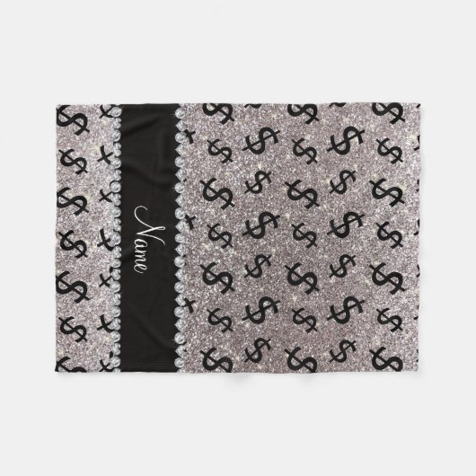 Personalisierter Name Silber Glitzer - Dollarzeich Fleecedecke (Vorderseite (Horizontal))