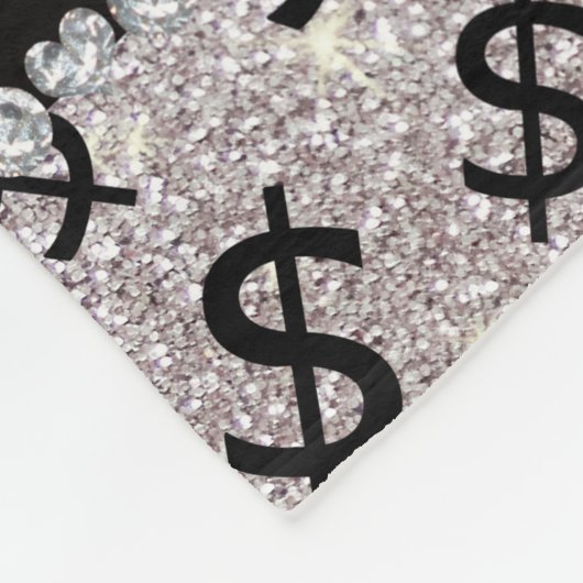 Personalisierter Name Silber Glitzer - Dollarzeich Fleecedecke (Ecke)