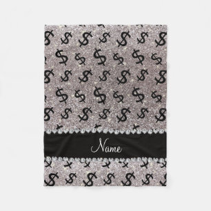 Personalisierter Name Silber Glitzer - Dollarzeich Fleecedecke