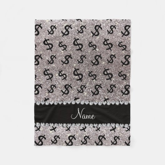 Personalisierter Name Silber Glitzer - Dollarzeich Fleecedecke (Vorderseite)