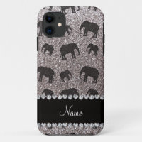 Personalisierter Name silber Glitzer Elefanten