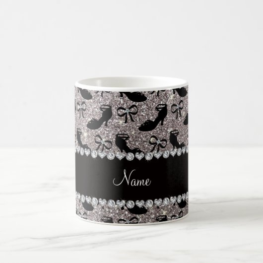 Personalisierter Name Silber Glitzer extravagante Kaffeetasse (Mittel)