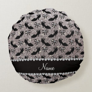 Personalisierter Name Silber Glitzer extravagante  Rundes Kissen