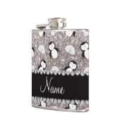 Personalisierter Name silber Glitzer Pinguine Iglu Flachmann (Links)