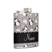 Personalisierter Name silber Glitzer Pinguine Iglu Flachmann (Rechts)