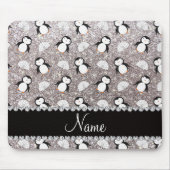 Personalisierter Name silber Glitzer Pinguine Iglu Mousepad (Vorne)