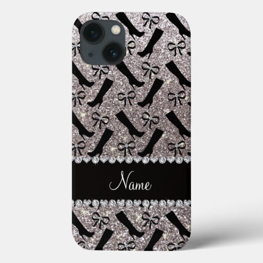 Personalisierter Name Silber Glitzer Stiefel Bows Case-Mate iPhone Hülle (Rückseite)