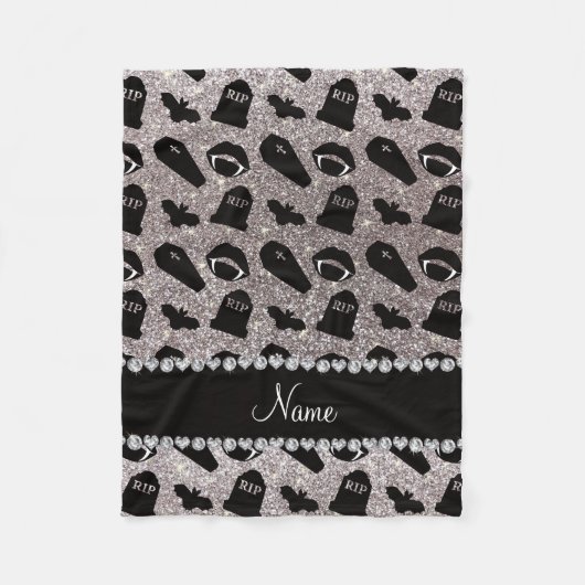 Personalisierter Name Silber Glitzer Vampir Fleecedecke (Vorderseite)