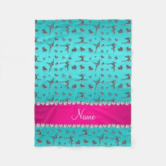 Personalisierter Name Silber Türkis Gymnastik Fleecedecke (Vorderseite)