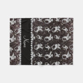 Personalisierter Name Silberdrachen Schwarzer Glit Fleecedecke (Vorderseite (Horizontal))