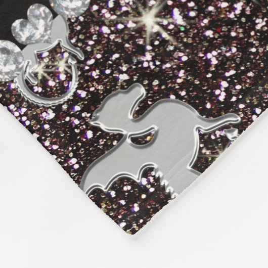 Personalisierter Name Silberdrachen Schwarzer Glit Fleecedecke (Ecke)