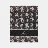 Personalisierter Name Silberdrachen Schwarzer Glit Fleecedecke (Vorderseite)