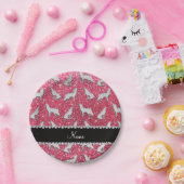 Personalisierter Name Silberwolf fuchsia rosa Glit Pappteller (Party)