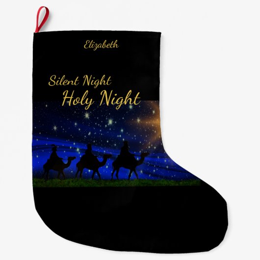 personalisierter Name "Silent Night Holy Night" Großer Weihnachtsstrumpf (Vorderseite)