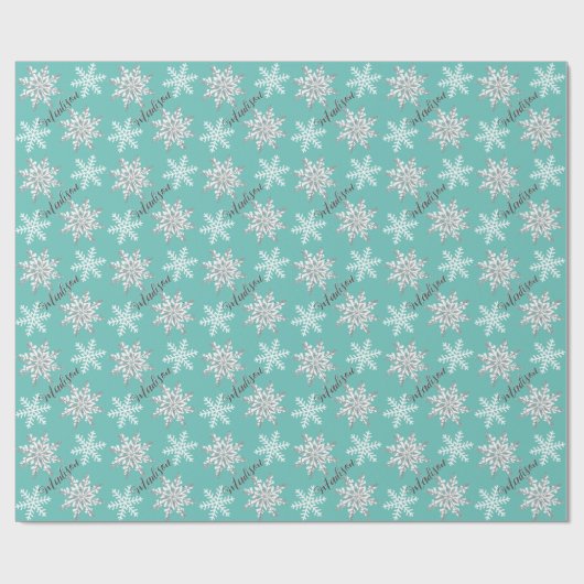 Personalisierter Name Silver Snowflake Aquamarines Geschenkpapier (Flach)