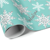 Personalisierter Name Silver Snowflake Aquamarines Geschenkpapier (Rolleneckpunkt)
