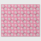 Personalisierter Name Silver Snowflake Pink Gift Geschenkpapier (Flach)