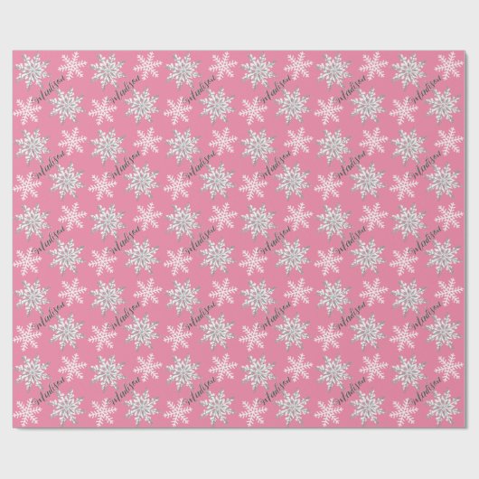 Personalisierter Name Silver Snowflake Pink Gift Geschenkpapier (Flach)