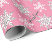 Personalisierter Name Silver Snowflake Pink Gift Geschenkpapier (Rolleneckpunkt)