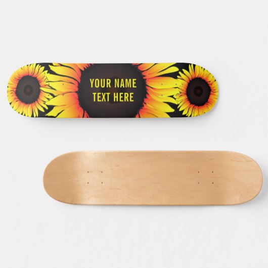 Personalisierter Name Skateboard mit Sonnenblumen (Horizontal)