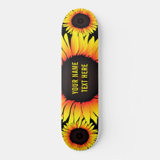 Personalisierter Name Skateboard mit Sonnenblumen (Vorderseite)