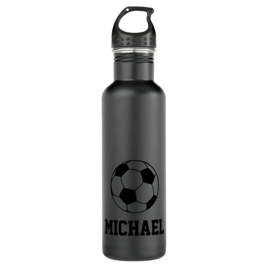 Personalisierter Name Soccer Black Edelstahlflasche (Vorderseite)