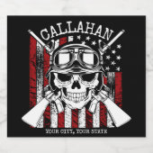 Personalisierter NAME Soldier Skull Duale Guns USA Bierflaschenetikett (Einzelnes Label)