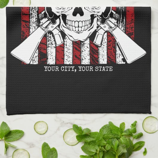 Personalisierter NAME Soldier Skull Duale Guns USA Geschirrtuch (Gefaltet)