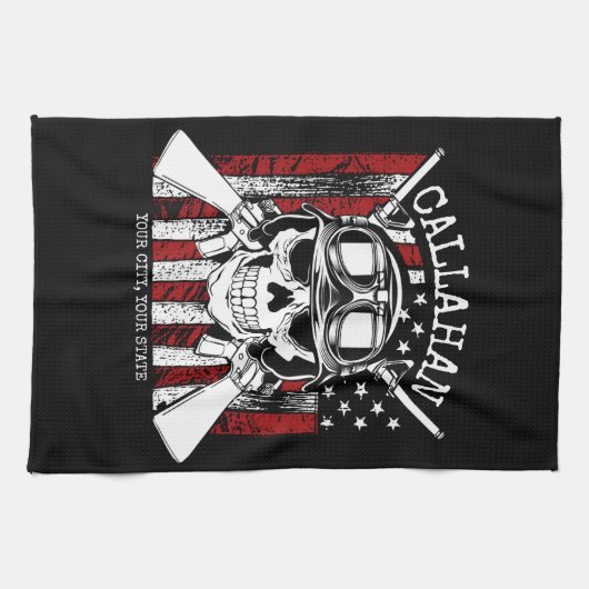 Personalisierter NAME Soldier Skull Duale Guns USA Geschirrtuch (Horizontal)