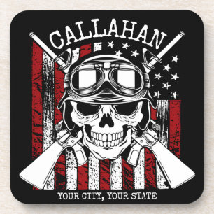 Personalisierter NAME Soldier Skull Duale Guns USA Getränkeuntersetzer